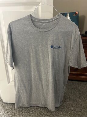 Men's Short-Sleeve T-Shirt — Heather Gray with Blue Logo